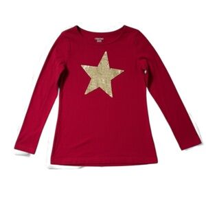Christmas Red Gold Sequin Star Shirt Girls 10-12 Long Sleeve Top Winter Cute